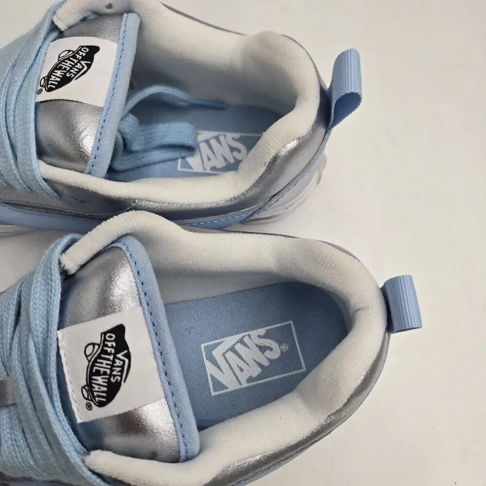 Vans Womens 8 Knu Skool Silver Blue Metallic Chunky Skate Sneakers NWOT Y2K